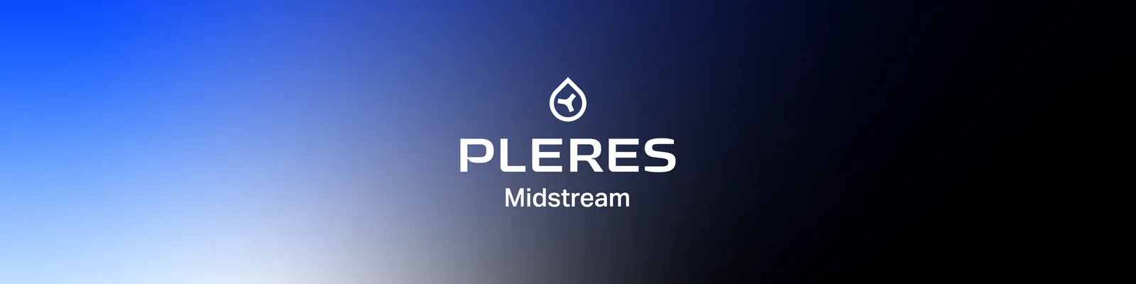 LinkedIn banner: the white Pleres Midstream stacked logo centered on the blue-to-black brand texture