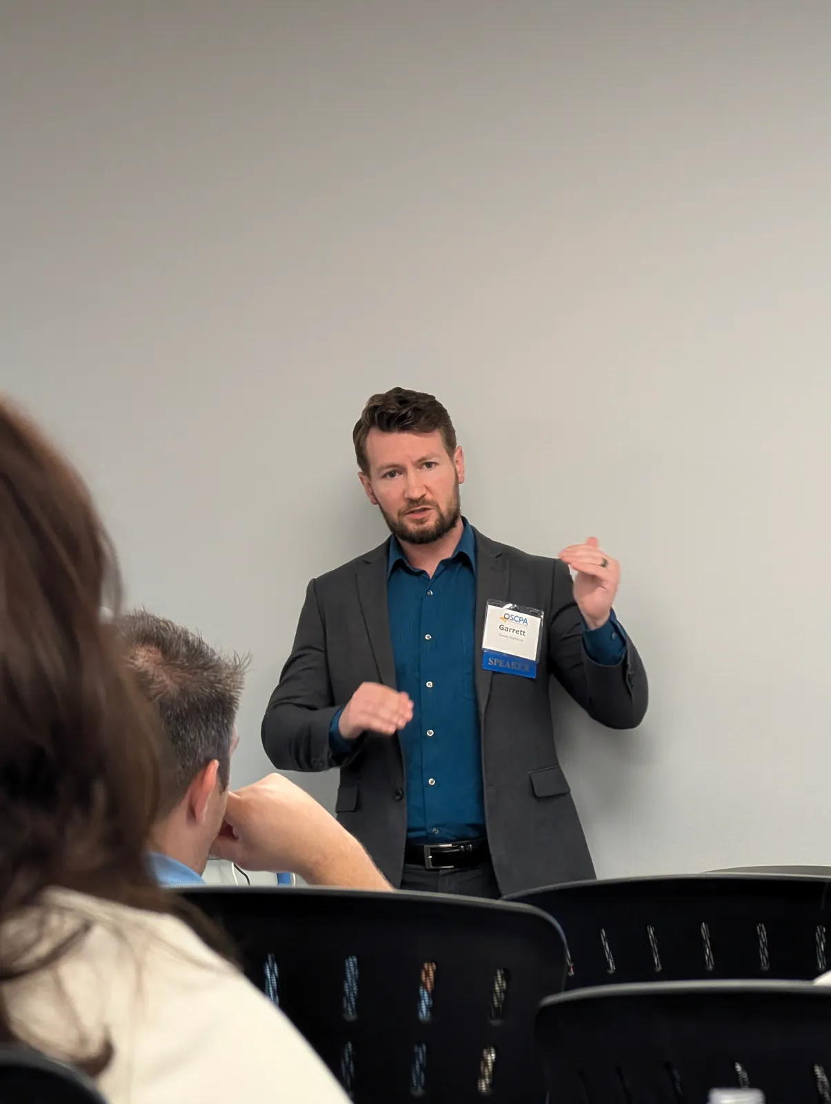 Garrett Hammonds teaching a continuing-education course for the Oklahoma Society of CPAs.